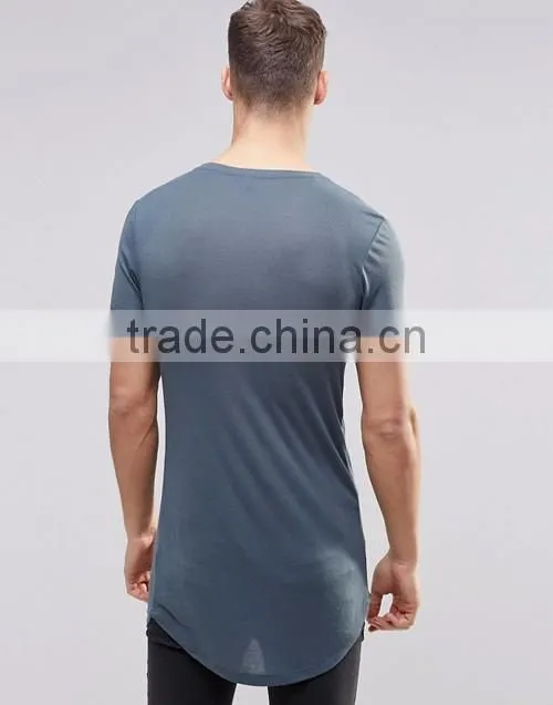 OEM super longline curved hem blue muscle t-shirt / slim fit tight tee shirts for men
