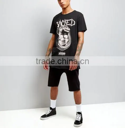 New fashion printed tees longline short sleeve t shirt men summer casual black t-shirt