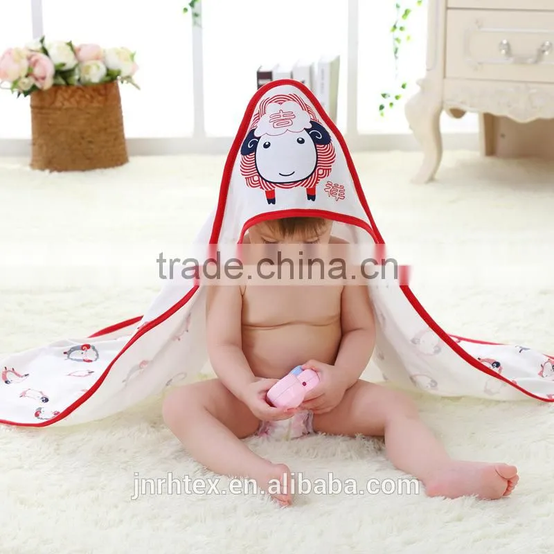 Trade assurance screen printing combed cotton soft hooded baby swaddle blanket