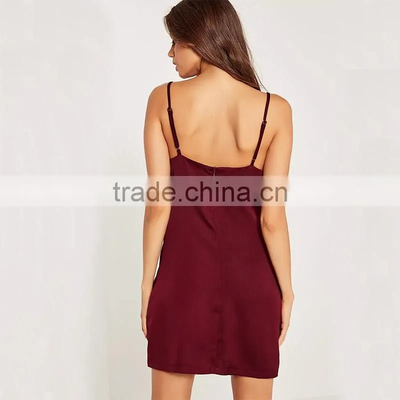 Women's soft sexy silky cowl front cami style spaghetti straps satin dress
