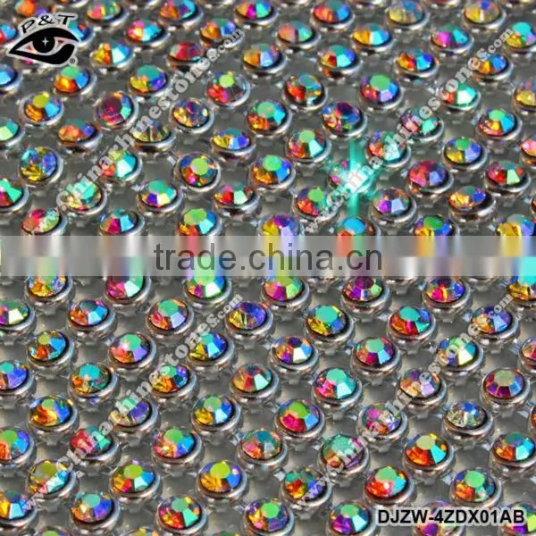 Iron on rhinestone metal mesh 4mm crystal AB+Silver base for Dress