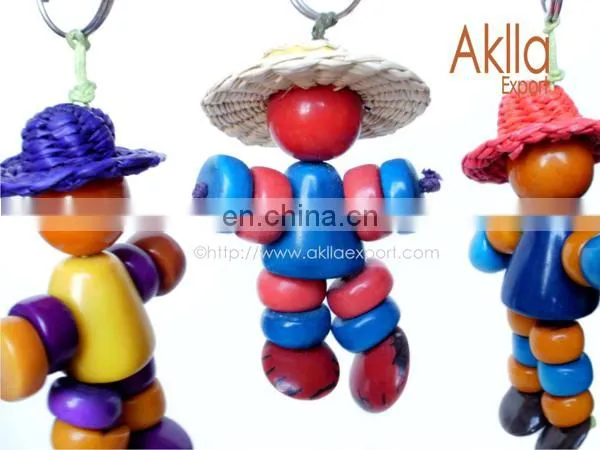 Man Tagua Keychains with Little Straw Hat