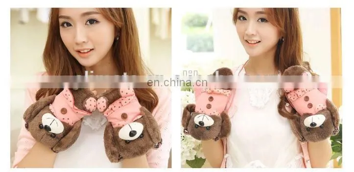 2015 wholesale custom fashion girls jacquard pretty cartoon animal gloves
