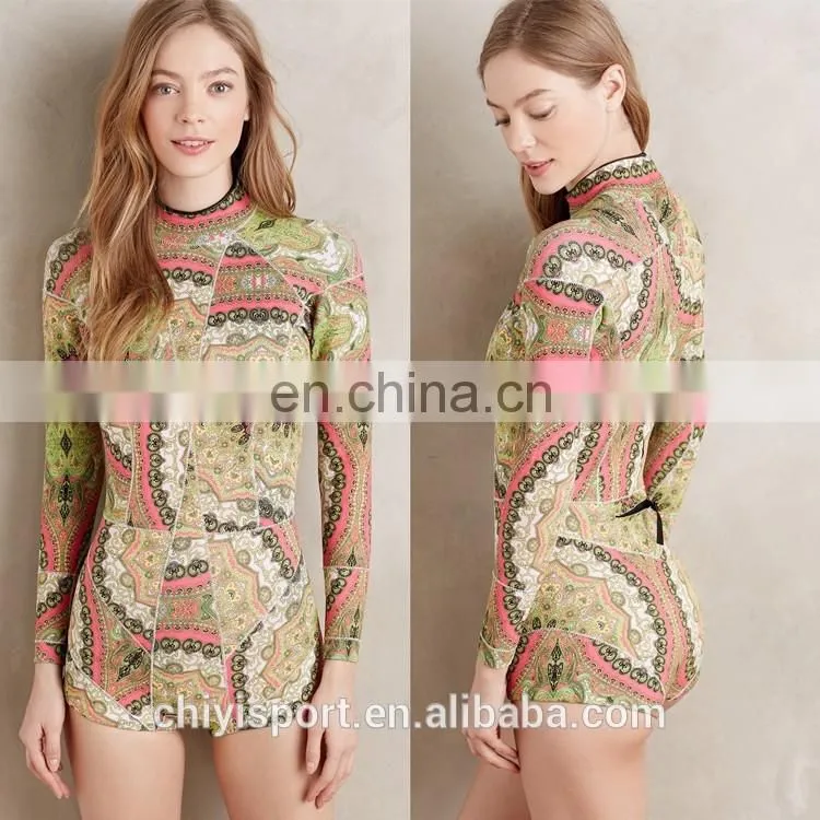 OEM factory design your own surf women long sleeves rash guard one piece swimwear