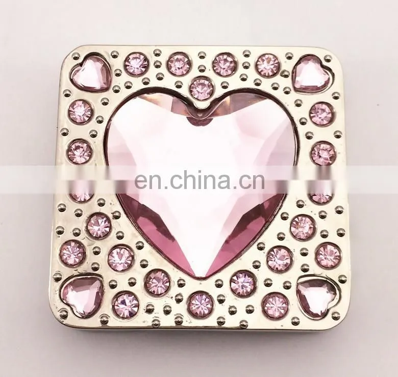 Wholesale square foldable purse hanger with heart shape crystal