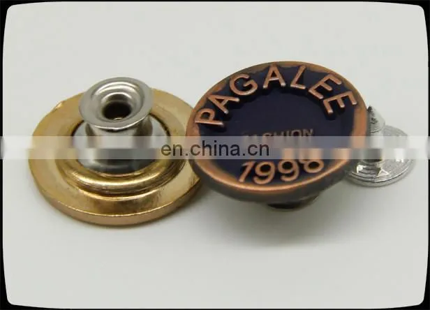 whole sales fancy custom metal embossed logo button for jeans