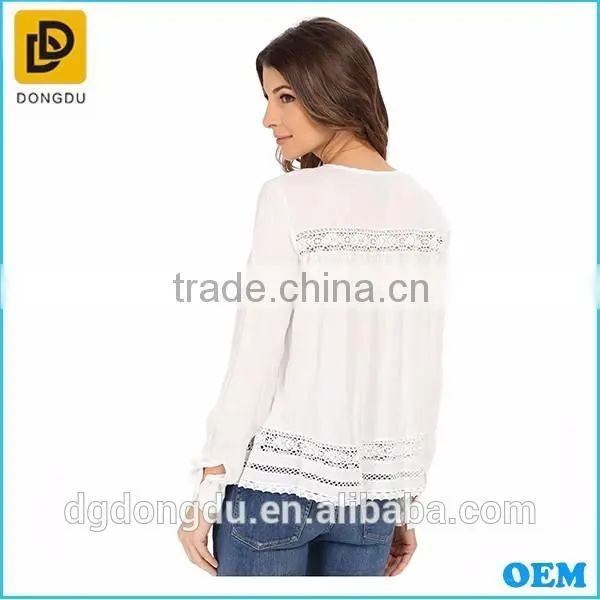 Wholesale Cotton Women Blouse Long Sleeve Casual White Lady Blouse