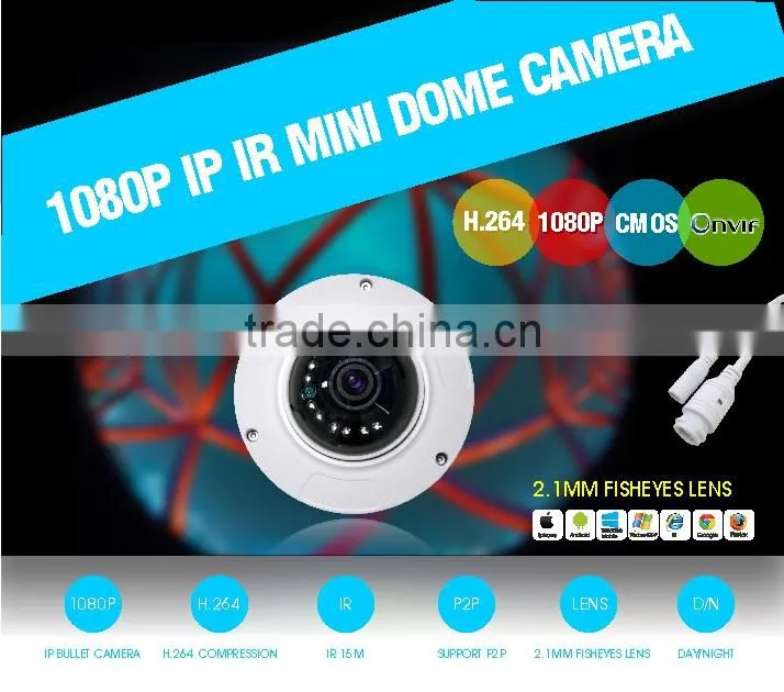 Fisheyes 2.1mm Fixed Lens Sony CMOS H.264 2.0MP HD IP Dome Camera CCTV Camera