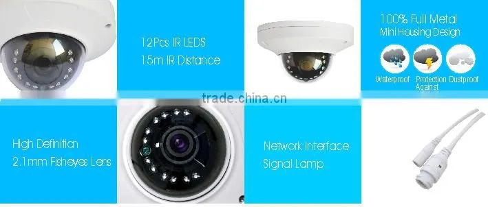 Fisheyes 2.1mm Fixed Lens Sony CMOS H.264 2.0MP HD IP Dome Camera CCTV Camera