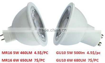 6W COB Dimmable LED spotlight bulb,680Lm,CRI80,GU10 LED spotlights,50W incandescent replacement