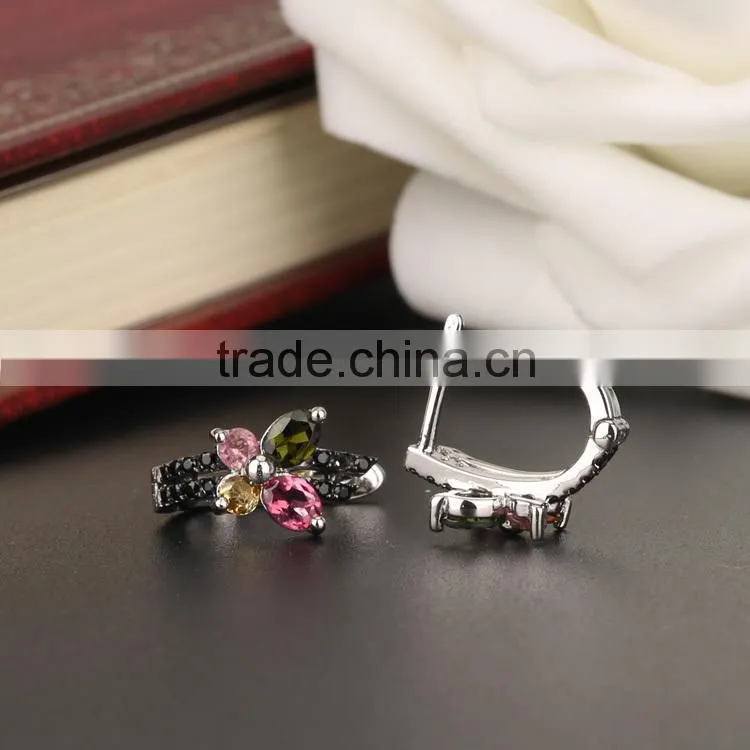 1.5CT Genuine Tourmaline Earring Clip on Earrings 925 Silver 2 tone Rhodium Plating