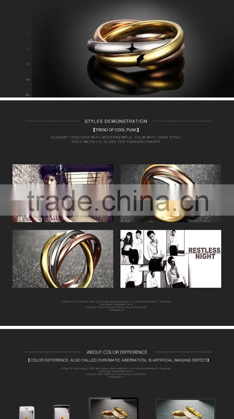 unique steel ring gold/rose gold/white gold stainless steel rings 316L