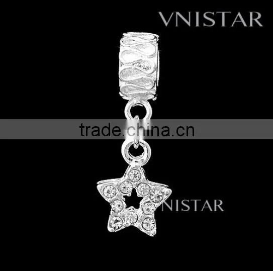 Vnistar Silver plated big hole heart-shaped metal alloy spacer bead with swirl raised PBD545, size in 10*10mm