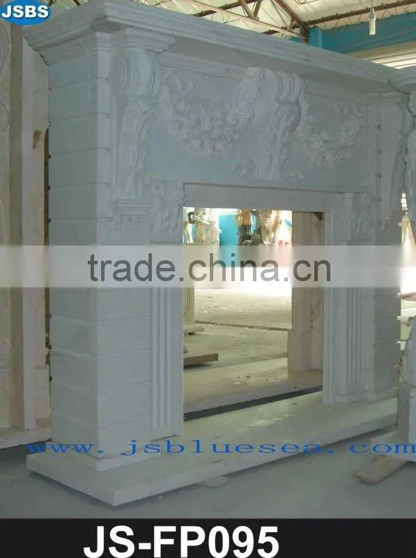 Yellow marble fireplace with lion statue