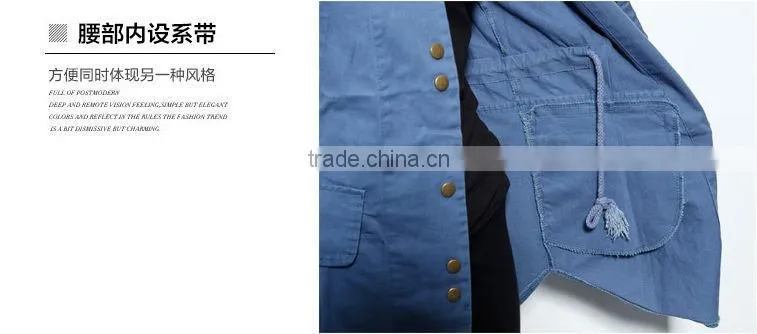 Denim Jacket 2014 New Women Coat Female Long European Full Regular Sleeves Slim metal buttons jean jackets Solid WholeSale