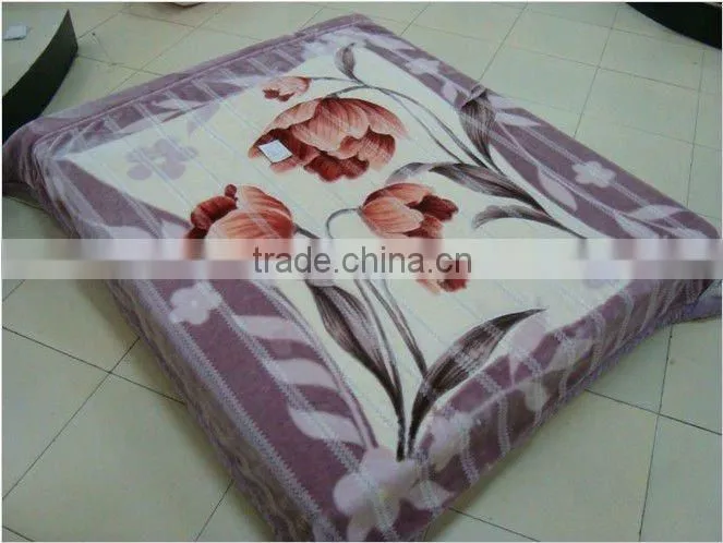 100% polyester raschel printed &carved double zig-zag blanket