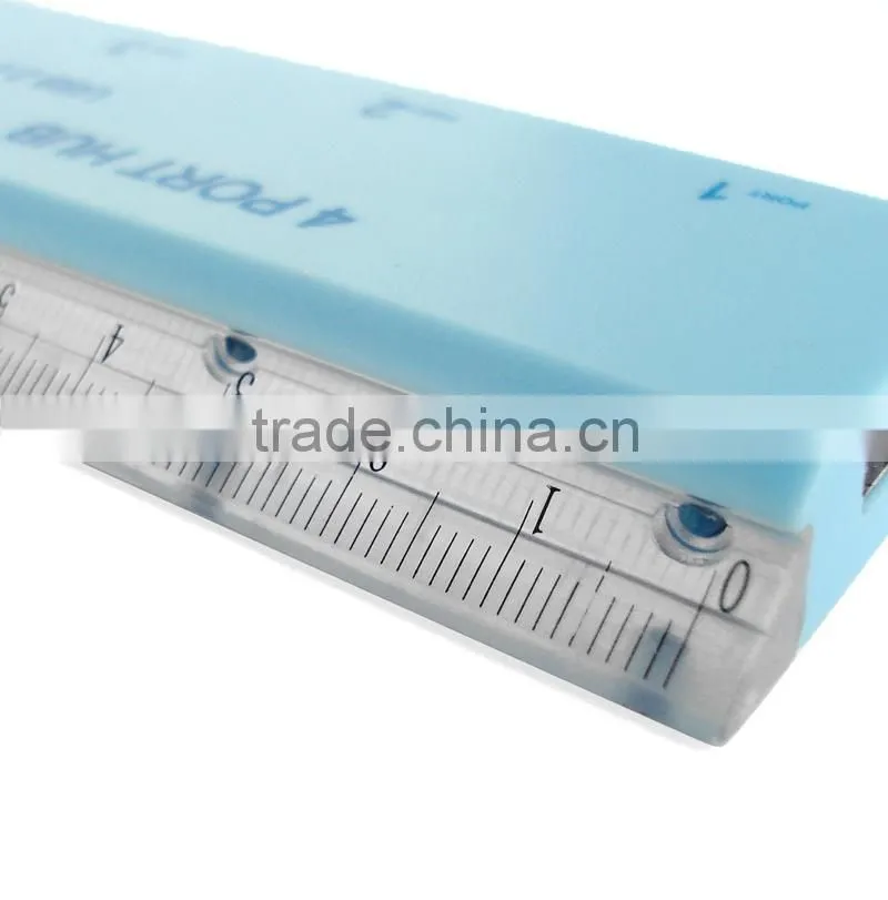 Blue 4-Port USB Hub with Ruler function