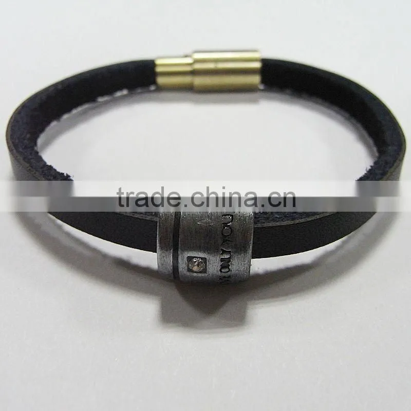 Fashion black genuine leather bracelet