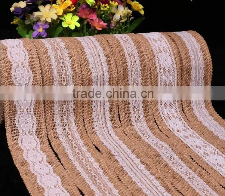Vintage burlap lace tirm,rustic jute trims,wired burlap ribbon for wedding decoration