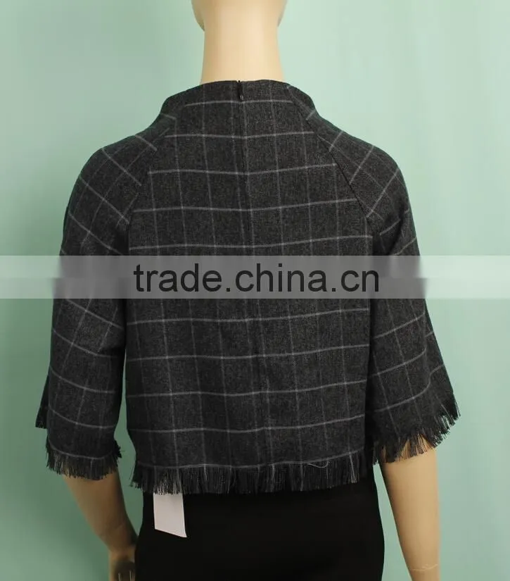 Wholesale manufacturer 2016 S/A high collar long sleeve new design ladies tops images WT151032961