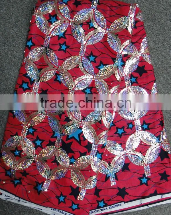 sequinse wax0611 (89) High Quality /sequins wax african Printed wax fabric 6 yards each piece with sequin