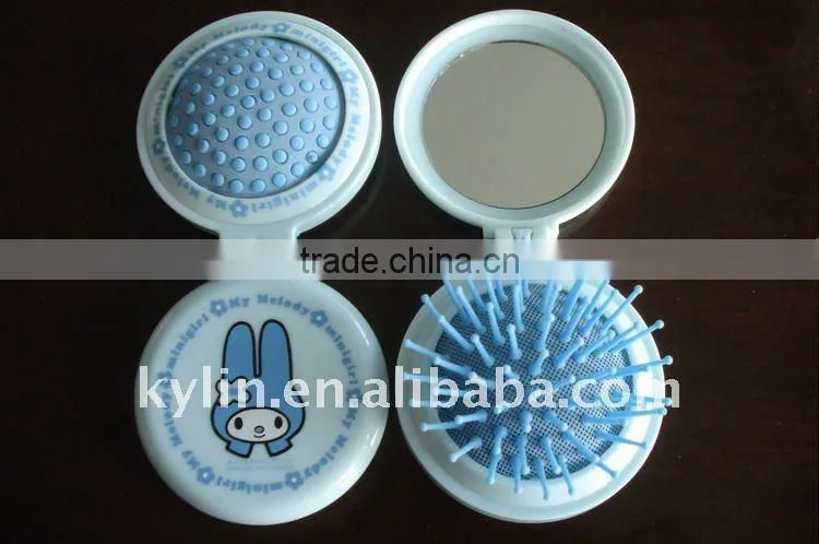 colorful round foldable hair brush with mirror