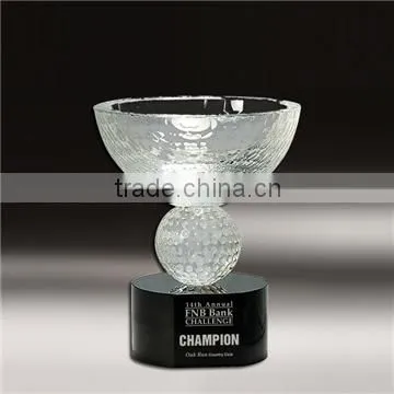 Crystal cup awards trophies hand holder crystal trophies with black base