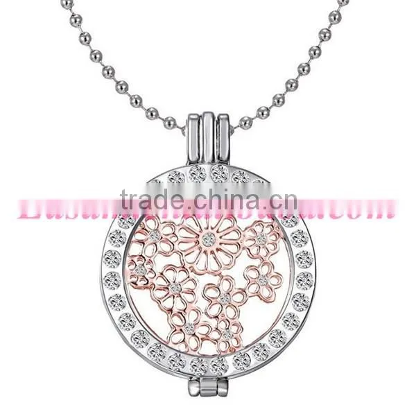New arrival coin series hollow flower pendant locket neckalce
