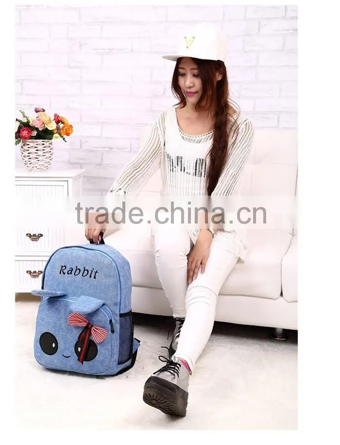 Korean Style Canvas Backpack Bag for Girls Bowknot Travel School Bag