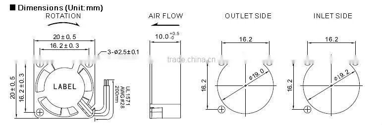 25MM DC Axial Cooling fans High Temperature and High Speed Motor