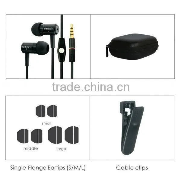 Wallytech High quality Metallic in-ear earphone For Samsung Galaxy S4 I9500 For iphone 5 With Mic