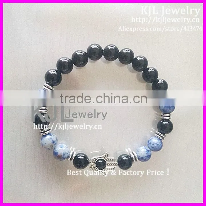 KJL-A0199Hot New Fashion Stretch Beaded Silver Hamsa Hand Bracelets Wholesale