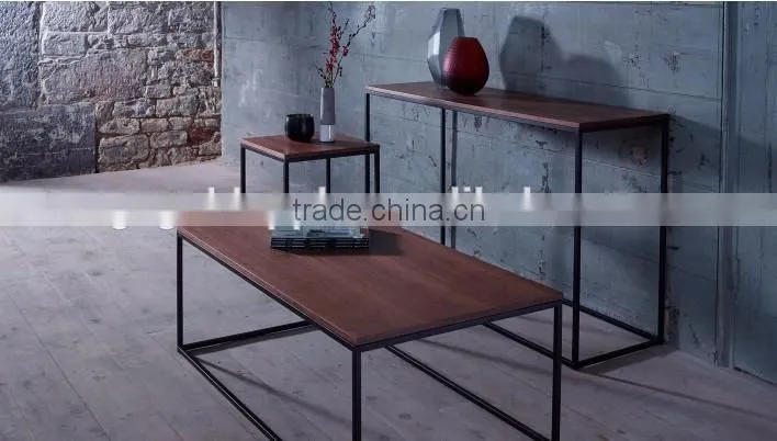 Square wooden coffee table, modern steel low table with wooden top, side table for home use