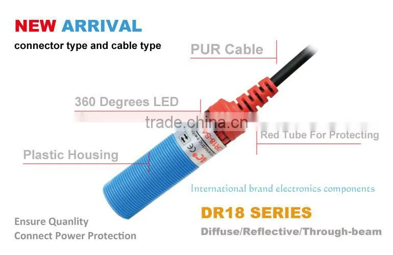 DR18-10/40 series M18, 10/40cm diffuse cylinder infrared sensors, optical switching transducer