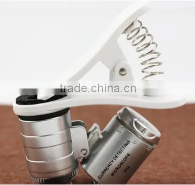 High quality 60X LED UV Illuminated Universal Mobile Phone Microscope , phone clip Magnifier , Mini LED UV Pocket Microscope