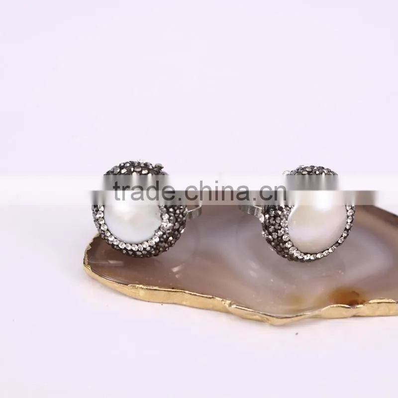 Natural Freshwater Pearl Ring, Snakeskin Rings, Pave Setting Crystal Jewelry Finger Gemstone Fashion Ring