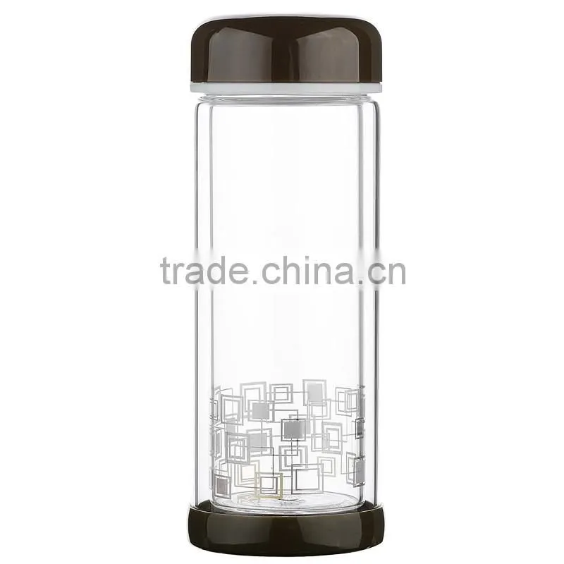 200ml Drinking Water Bottles with Colorful Lid Double Wall Glass Water Bottle for Tea