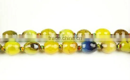 Dyed Yellow Cracked Agate Faceted Rice Beads