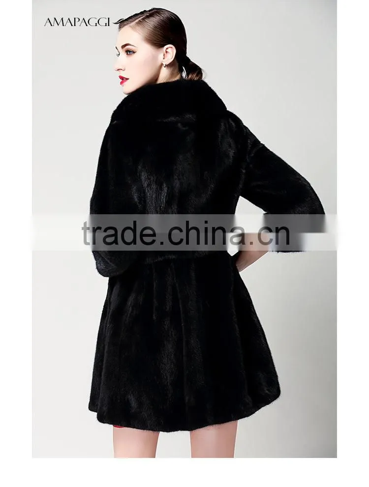 Wholesale top quality black slim mink womens fur coat from China