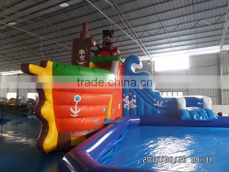 pirate ship inflatable slide with pool,children playground water park for sale