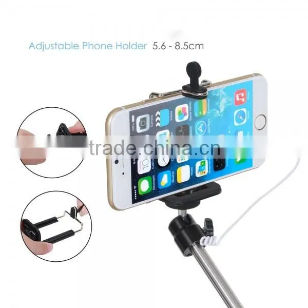 3.5mm Plug-and-play Wired Selfie Monopod W/ Adjustable Clip Clamp For iOS/Android Phones-No Need Battery Or Bluetooth Match