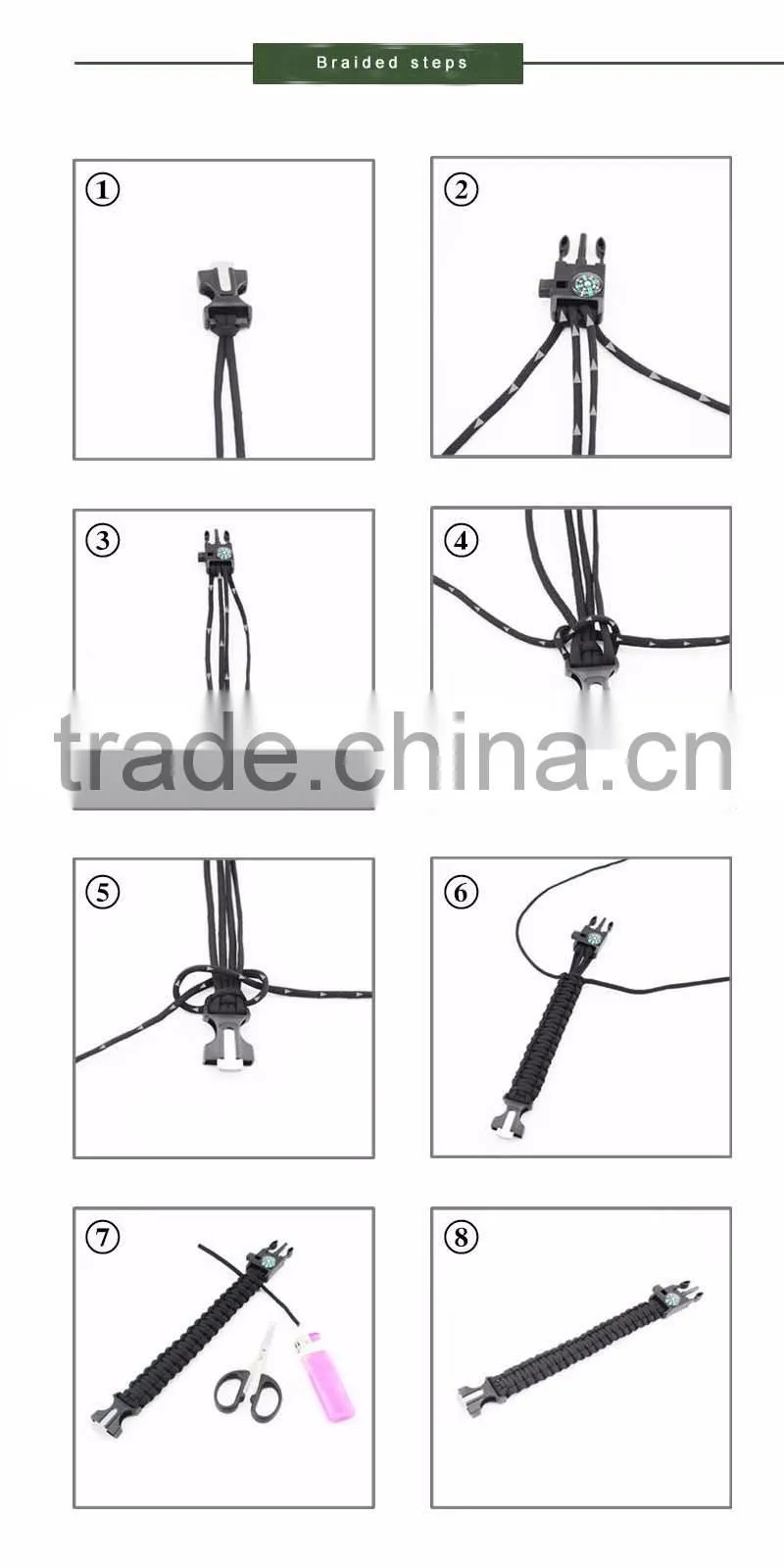 Paracord Survival Bracelet with a 350LB Parachute Cord, Fire Starter, Embedded Compass, Flint, Emergency Knife & Whistle