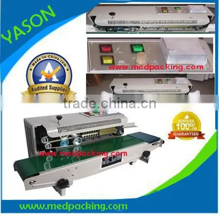 FR900 Plastic Film Sealing Machine+Vertical Sealing+Date Printing+Seal Belt