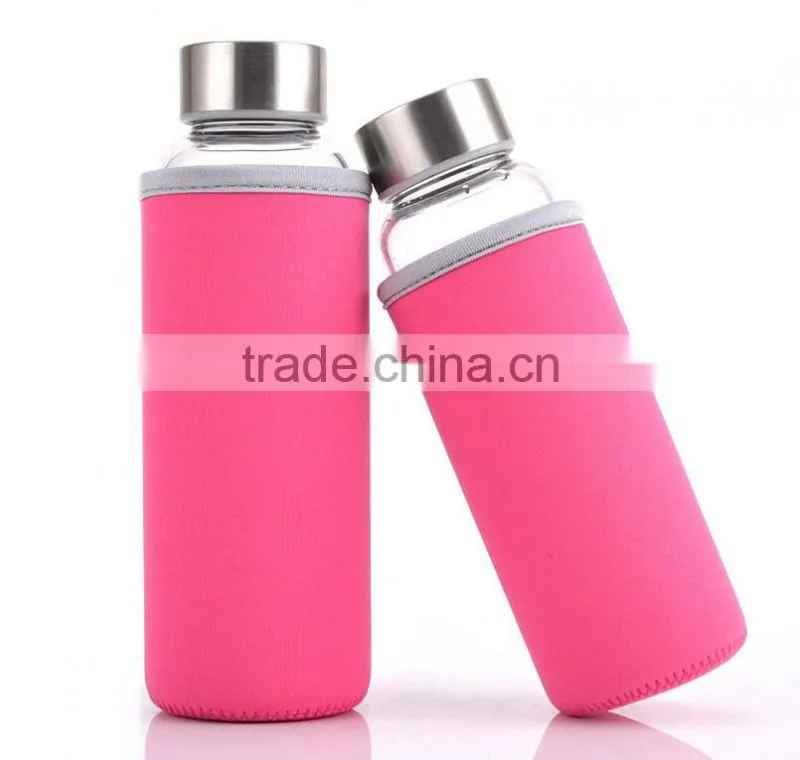 Insulated heat resistant glass water bottle with sleeve