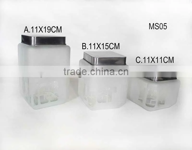 three sizes square frosted mason glass jar with metal cover