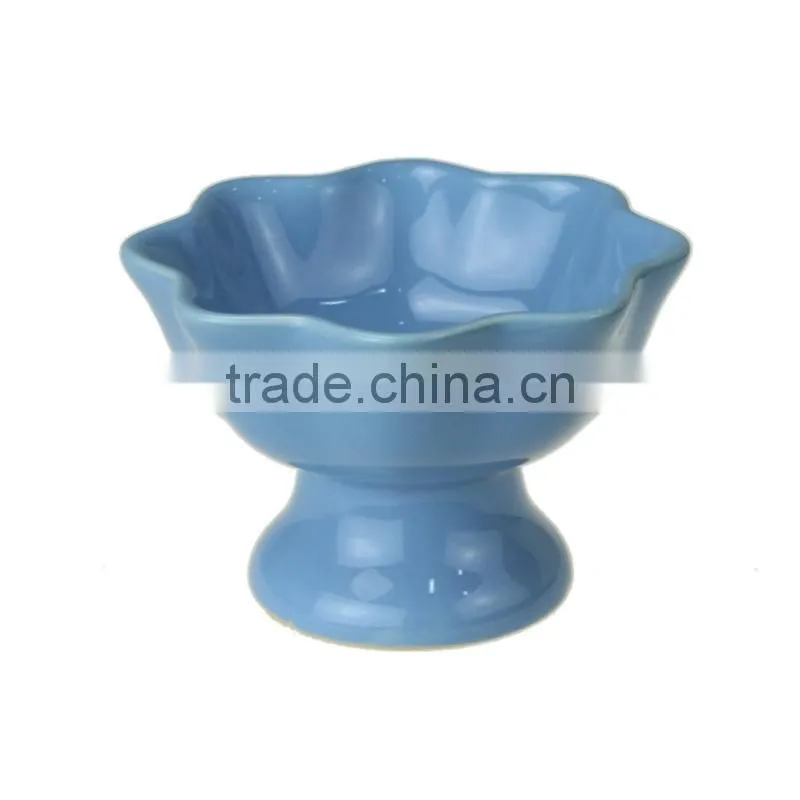 4.3" blue color ceramic flower shape bowl for ice cream