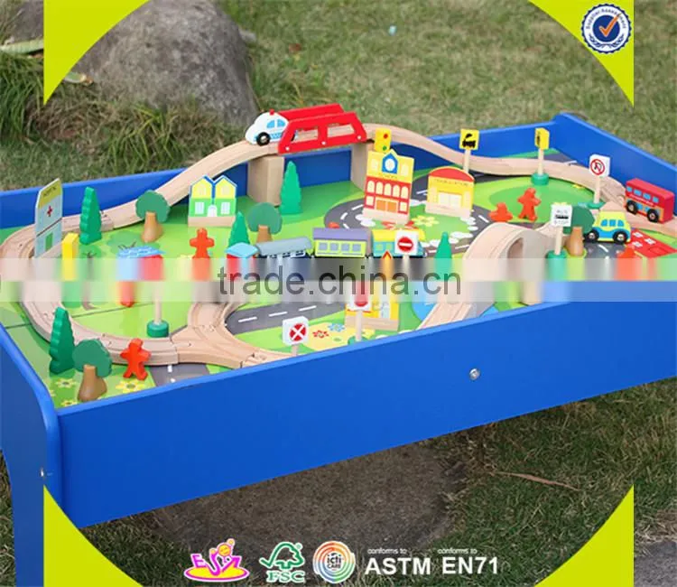 Wholesale arrival wooden railway train toy fashion wooden railway train set roller coaster track table toy W04C009A