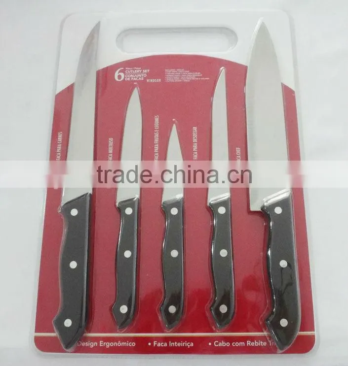 5 pcs kitchen knife set with PP chopping board
