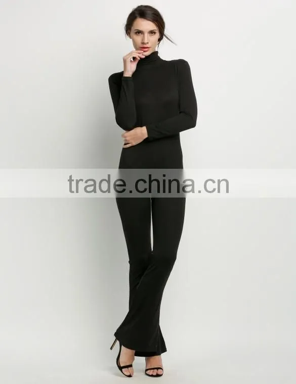 Wholesale Fashion Women Long Sleeve High Neck Bodycon Casual Jumpsuit Romper Cheap Cotton Workwear Adult Customized Overalls