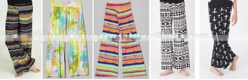 plus size adult/child wide legs yoga long pants, wholesale kids palazzo pants , unique print palazzo pants
